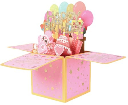 Biglietto Biglietti Auguri Compleanno Pop Up 3D con Busta e Carta Interna Extra, Biglietto Auguri Compleanno per Donna Uomo (Happy Birthday)