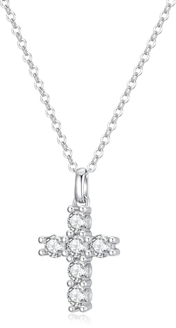 GAVU Collana Croce Donna, Collana Donna Argento 925 con Ciondolo Croce di Zirconia Cubica, Regalo Cresima