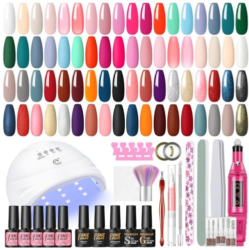 PEACECOLOR Kit Uñas Semipermanentes con Lámpara UV, 35+5 Pcs Kit Esmaltes de Uñas Gel Completo con Lima Electrica Uñas Profesional Accesorios para Manicura