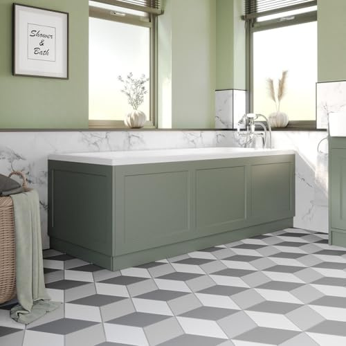 Affine® Traditional 1700 Side Front Panel & 750mm End MDF Bath Panel 18mm, Wooden Panels for Bathroom Baths Soaking Tubs, Adjustable Plinth, Easy to Cut, Matt Green