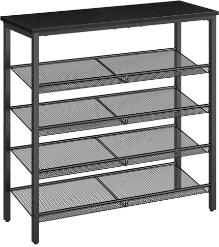 HOOBRO Shoe Rack, 5-Tier Shoe Organizer, Shoe Storage Rack for 16-20 Pairs, Adjustable Mesh Shelves, Shoe Storage Unit for Entryway, Metal Frame, Sturdy, Industrial, Black EBB12XJ01