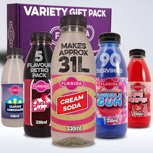 Florida Soda Syrup Compatible With Sodastream - Aspartame Free Standard Range | Strawberry, Sour Apple, Cola, Raspberry & Exotic Fruits Flavours (Standard, 5 Pack)