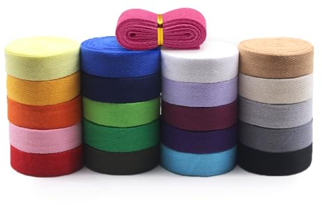 Jamsinmu Cinta de algodón en espiga 21 colores mezclados 42 yardas para coser atar envolver regalos tejer bricolaje manualidades 20mm