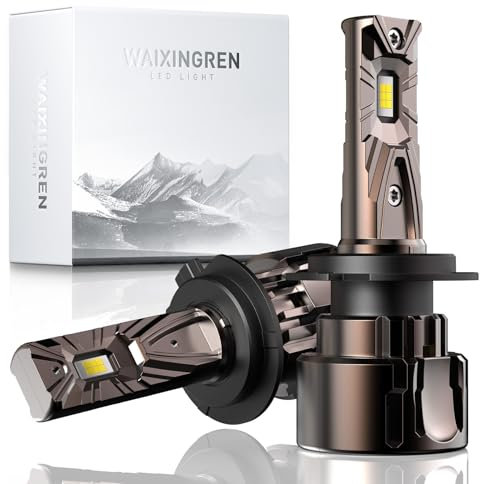 WAIXINGREN Upgrade H7 Headlight Bulb, 26000LM Brighter Wireless, 6500K White Bright High or Low Beam LED Headlight Bulb with Fan, Halogen Replacement, Plug and Play, Pack of 2 (H7)