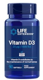 Life Extension - Vitamina D3 25 mcg (1000 UI), 90 Capsule Molli – Supporta la Salute Immunitaria, Ossea e Cellulare, Mantiene la Funzione Muscolare Normale