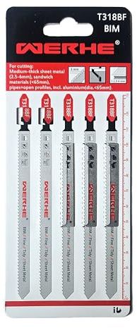 WERHE sticksågblad T318BF, 5 st, bimetall, T-skaft, 2,5-6 mm