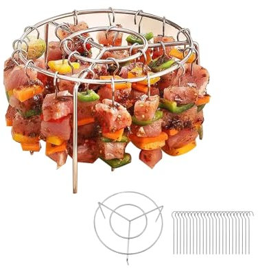 Accessoire Air Fryer, Set de Brochettes Barbecue en Acier Inoxydable - 24 Brochettes + Grille Ronde | Accessoires Compatibles Plat Air Fryer, Grille Airfryer Ninja