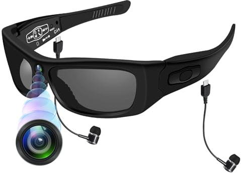CYI Action Cam Occhiali da Sole - Videocamera Sportiva 1080P con Bluetooth 5.0, Chiamate e Musica, Impermeabile IPX4, 100 Min Autonomia, per Ciclismo/Moto/Sci (Incl. Auricolari)