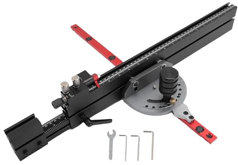 Precision geringmätare, standardspår 3/4 tum x 3/8 tum T-spår, justerbar aluminiumlegering bordssåg geringsmätare med mikrojusterbart flip-stopp och noll justeringsknopp för träbearbetning
