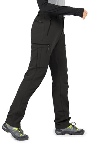 Wespornow Women's-Fleece-Lined-Hiking-Pants Snow-Ski-Pants Water-Resistance-Outdoor-Softshell-Insulated for Winter (Black, Small Short)