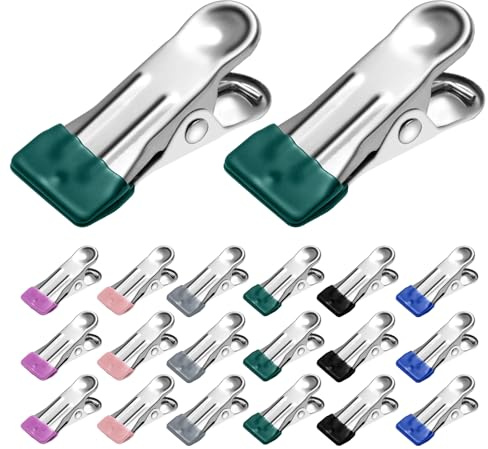 36 Pack Heavy Duty Clothes Pins, 2.17-Inch Stainless Steel Chip Clips, Multipurpose Laundry, Towel, Photo, and Food Clips, Durable and Colored, for Clothesline, Travel, and Home Use