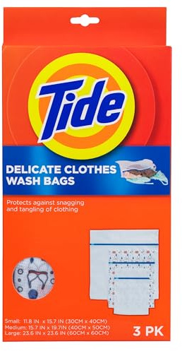 Tide Delicate Clothes Mesh Wash Bags for Wash Machine, 3 Pack (Small, Medium, and Large), Protects from Snagging, Tangling & Wear