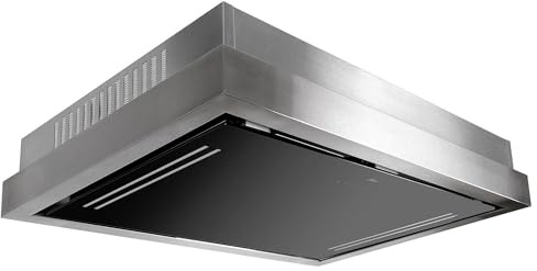 GURARI Cappa da soffitto GCH C 343 IS 120 BL PRIME da incasso cappa aspirante 120 cm • design in acciaio inox vetro nero, cappa di ricircolo • ionizzazione • 1000 m³/h • Touch Control • telecomando