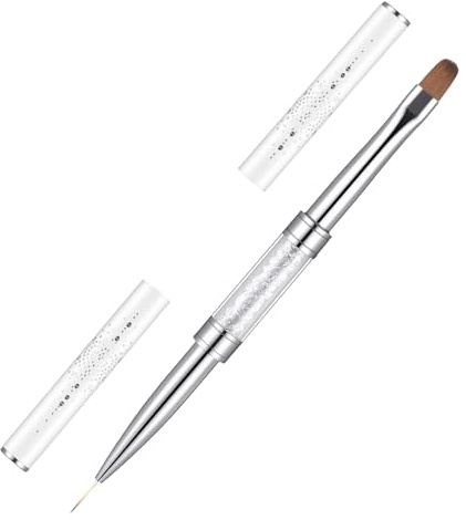 Builder Gel Brush, 14cm Dual Ended Nail Brushes for Gel Nails, Rhinestone Handle for French Tip Professional Nail Art