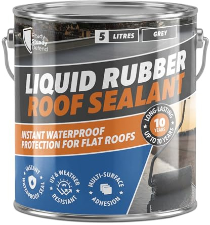 Liquid Rubber Roof Sealant 5L Grey | Flexible Waterproof Sealant Outdoor Roof Coating for Flat Roof Repair, Asphalt, GRP, Fibreglass & Concrete | One Coat Leak Protection, UV & Weather Resistant