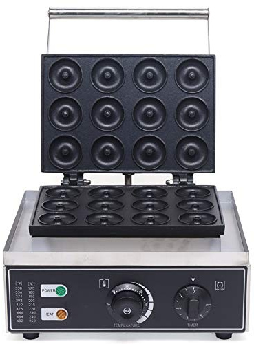 Ciambella elettrica, 1550 W, macchina per ciambelle commerciali in acciaio inox, 12 slot ciambella, 50-300 ℃, rivestimento antiaderente, per uso aziendale o privato