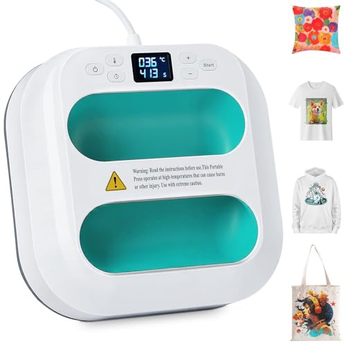 ISOISL Presse de transfert traceur 22,5 cm x 22,5 cm, presse chauffante portable, minuterie Con portable, chauffage rapide, contrôle intelligent de la température, presse à repasser DIY pour t-shirt