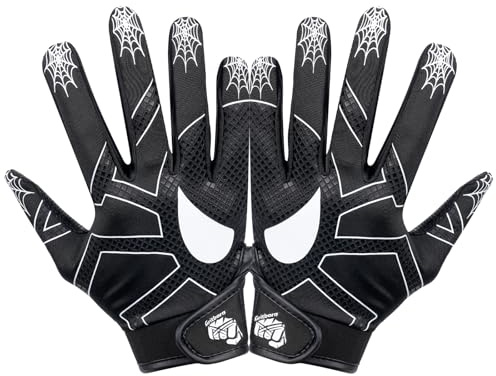 Gritborn Kids Baseball Batting Gloves Youth Super Grip Softball/Teeball Gloves for Boys Girls,Spider Black XS/S