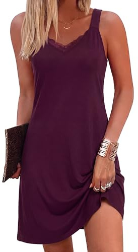 Aseniza Camisón Mujer Algodón Camisones Sexy de Tirantes Antideslizantes Cuello en V Ropa de Dormir Suave y Elástico