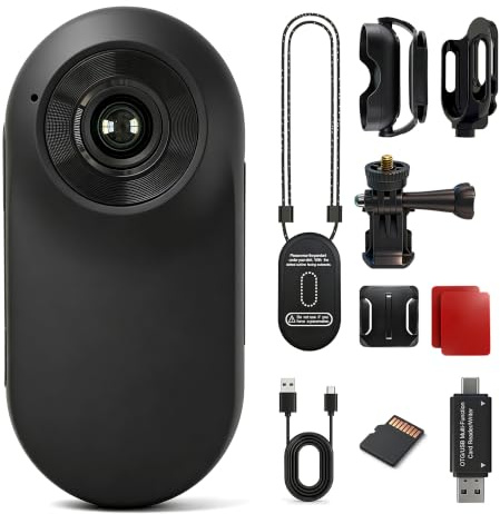 Frelisty Mini Caméra Sport, 26g POV Camera Pieton avec Magnétique Pendentif | 1 Écran,10+ Accessoires de Montage,Carte mémoire,Caméra Action Portable,Vélo,Casque Moto,Vlog,Embarquées,Equitation,Aimanté