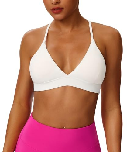 Ruowuhen Sujetador Deportivo Mujer Push Up Top Deportivo, Sin Aros Espalda Cruzada con Almohadillas Extraíbles para Yoga Running Fitness Blanco L