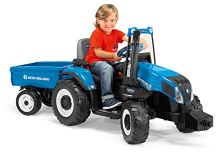 Peg Perego New Holland T8 Tractor & Trailer Extra-Large 12 Volt Ride-on Tractor with Trailer & FM Radio, Durable Design for Kids Ages 3-7