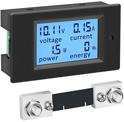 DROK DC Power Meter, 8-100V 100A Volt Amp Watt Meter, LCD Display Multimeter Voltage Current Energy RV Battery Monitor Voltmeter Ammeter Wattmeter with 100A Battery Shunt