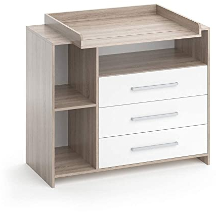 Vicco Wickelkommode Oskar, Wickelaufsatz für die Kommode, Weiß/Sonoma/Sonoma, 113 x 100 cm