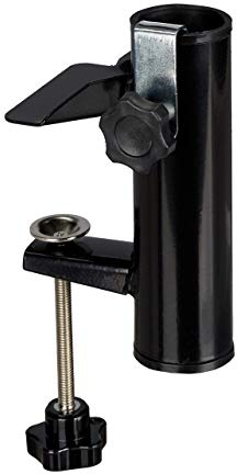 Relaxdays Sonnenschirmhalter für eckige Balkongeländer, Stockgröße 19-38 mm, Stahl Schirmhalter, H: 15,5 cm, schwarz