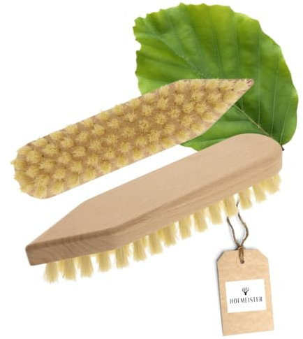 2 cepillos de madera Hofmeister® de 21 cm, para la suciedad fuerte, cerdas de fibra natural, soporta calor y detergente, para el hogar, coche y barco, punta redonda