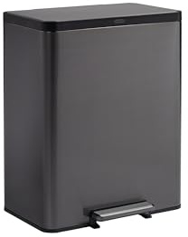 Rubbermaid Elite Stainless Steel Metal Dual Stream Step-On Trash Can for Waste and Recycling 15.9 Gallon Charcoal Trash and Recycle Bin Combo for Home/Kitchen/Garage/Apartment/Office