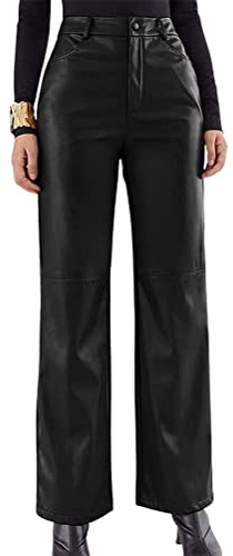 ORANDESIGNE Pantalones de Cuero Sintético para Mujer de Cintura Alta Sexy Góticos Punk Y2K Streetwear Pantalones Recto de Ajuste Delgado Ropa de Club C Negro XL