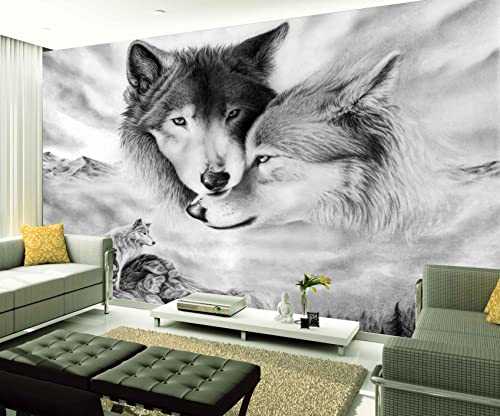 XAONUO Tier Wandbild Fototapete 3D Effekt 300X200Cm Grau Tier Wolf Fototapeten Vlies Tapeten Wandtapete Vliestapete Wandbild Wand Schlafzimmer Wohnzimmer Büro Küche