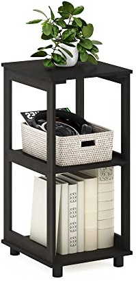 Furinno ROMAIN Side Table, 2-Tier Tall End Table with Open Shelf, Night Stand, Bedside Table, for Living Room, Bedroom, Espresso