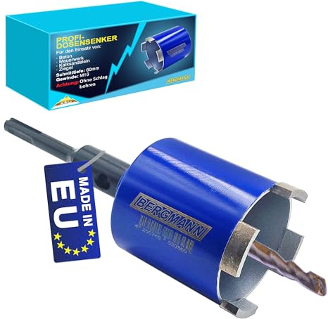 BERGMANN® MADE in EU | Dosensenker Ø 68mm + SDS Plus Adapter | Kernbohrer Dosenfräser Lochsäge für Bohrmaschine Unterputzdosen Beton Mauerwerk Ziegel uvm.