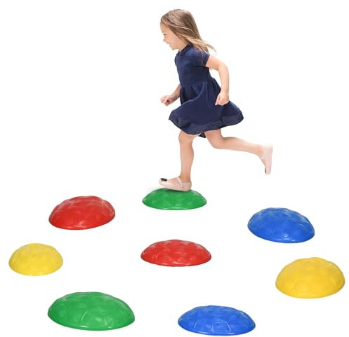 ZONEKIZ Stepping Stones Kids, 6PCs Balance River Stones with Non-Slip Mats, Indoor Outdoor Sensory Toys, Obstacle Course for Ages 3-8 Years, Stackable - Multicoloured