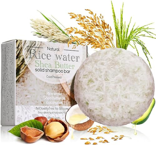 Reisshampoo Bar, Reiswasser Shampoo Bar mit Sheabutter, Kokosöl, Anti-Haarausfall Reis Shampoo Seife für Haarwachstum, nährend, volumenstärkend und stärkend