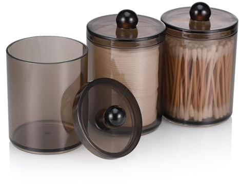 JIZZU 3 Stück Wattestäbchen Spender Schwarz, 71x95mm Wattepadspender, Wattestäbchen Behälter, für Wattestäbchen, Runde Wattepads, Zahnseide, Wattebausch, Make-up Schwämme, Haarspangen