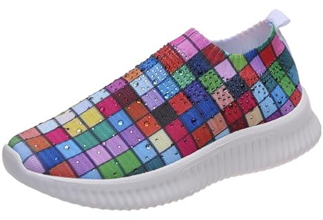 IQYU Women Shoes Blue 41 for Women On Shoes Casual Fashion Slip Mesh Breathable Women Shoes Red Ladies Pumps Glitter, red, 7 UK