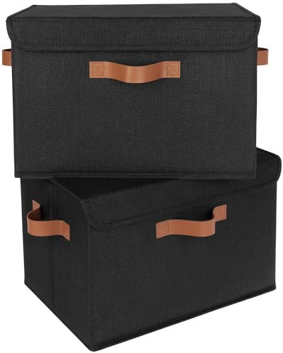 GRANNY SAYS Top of Wardrobe Storage Boxes with Lid, Pack of 2 Collapsible Storage Boxes Lidded, Fabric Baskets for Shelves Organising Clothes, Closet Organisation Containers, Black, 40 x 26 x 25.5 cm