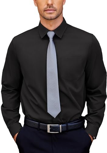 COOFANDY Mens Dress Shirts Long Sleeve Smart Casual Shirts for Men Adult Regular Fit Non-Iron Formal Shirt Black 5XL