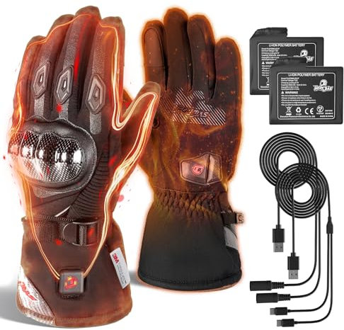 BORLENI Beheizbare Motorradhandschuhe Herren Damen Winter Wasserdicht mit Akku, Elektrische Heizhandschuhe mit 4 Heizstufen, Touchscreen Handschuhe für Motorrad Skifahren Outdoor(M-XXL)