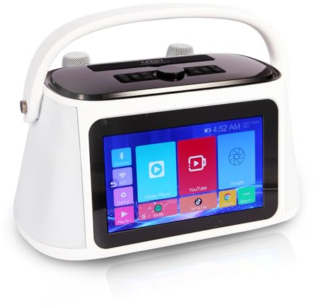 Czixy Play P10 - Máquina de karaoke con tableta Android de 32 GB, altavoz de karaoke portátil inteligente con pantalla táctil de letras de 10.1 pulgadas y potencia máxima de 300 W, 2 micrófonos