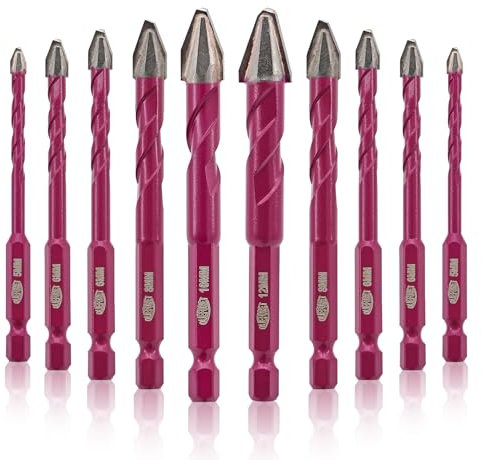 QUEFORET Brocas Excentricas 10 Piezas - 5/5/6/6/6/6/8/8/10/12mm Corona para Madera Plástico Mampostería Hormigón, Perforación en Húmedo Azulejos Cerámica Mármol Vidrio, Mango Hexagonal
