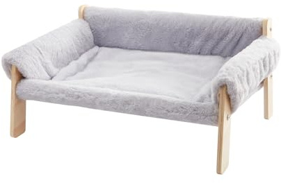 ANYVOYAGE Large Cat Bed with Wooden Legs, Elevated Cat Sofa Bed for Indoor Cats, Soft Pet Couch with Removable Washable Cover, Holds up to 10kg