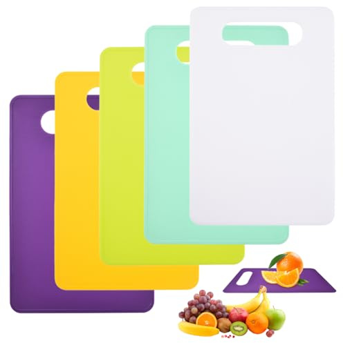 5 Stück Schneidebrett Set, BPA Frei, Kunststoff Schneidematte 29 x 19cm, Schneidebrett Spülmaschinenfest, Frühstücksbrettchen Kunststoff, Plastic Breakfast Board für Obst Gemüse Fleisch Brot