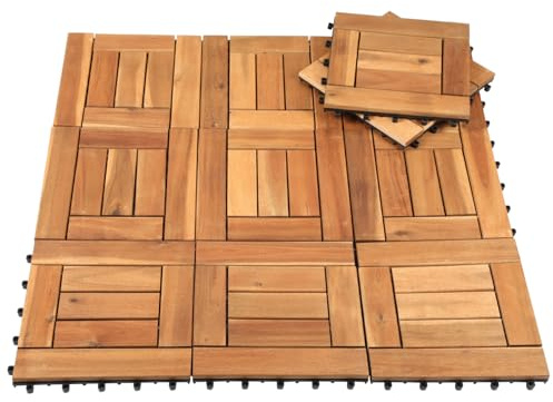 Peviasot Träplattor terrassplattor, 30 x 30 cm 2 m² 22 stycken trädgårdskakel, balkongplattor av akaciatträ, klickplattor terrassplattor 6 ribbor kakel för trädgård, terrass, balkong