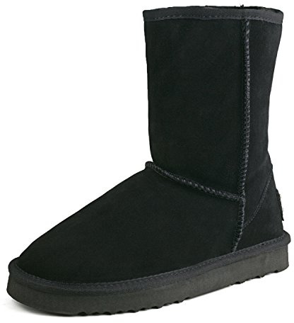 Shenduo Damen Leder Winterstiefel Halbschaft Klassische Bootsschuhe Warm Gefüttert DA5825 Schwarz 39EU