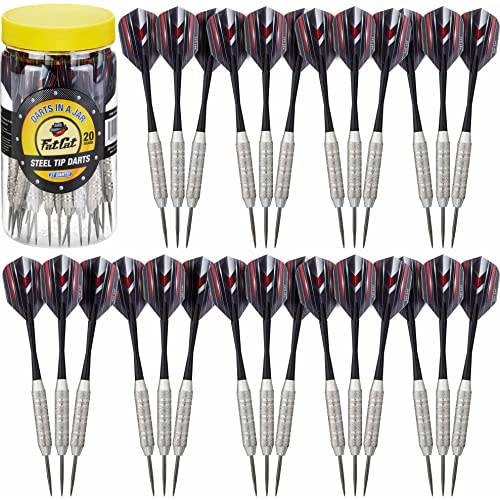 Fat Cat Steel Tip Dart Set (27-Pack), 20-Gram Darts with Plastic Storage Jar for Travel and Organization