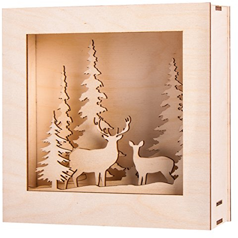 Rayher Holzbausatz 3D-Motivrahmen Winterland, FSC zertifiziert, 20 x 20 cm, Tiefe 6,6 cm, Set 14teilig, zum Basteln und Bemalen, 46308000, Braun